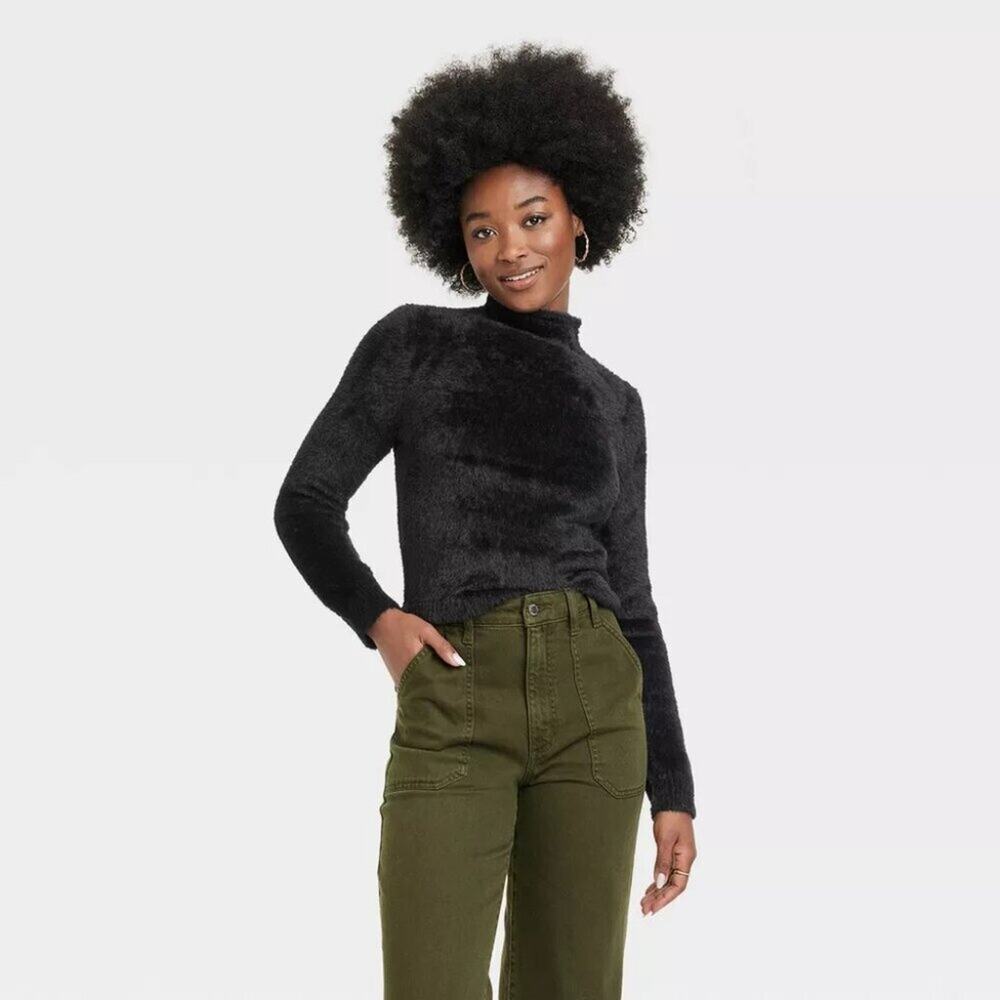 ♥ 670-B ♥ (S) Fuzzy Mock Turtleneck Pullover Sweater